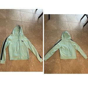 VS PINK zip up mint green cowl neck hoodie.